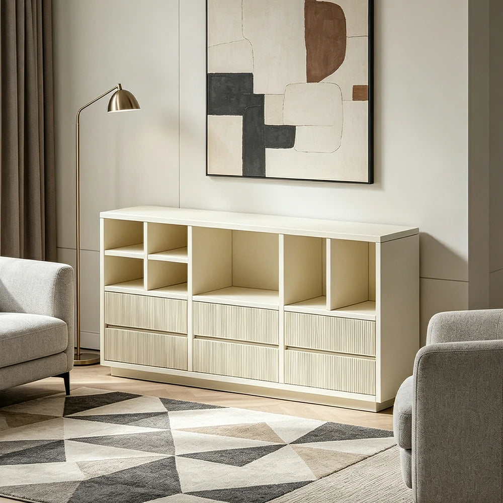 LUXORA Solid Wood Combination Cabinet FAS Rubber Wood Multi Zone Storage for Living Room Kids Room & Study - White