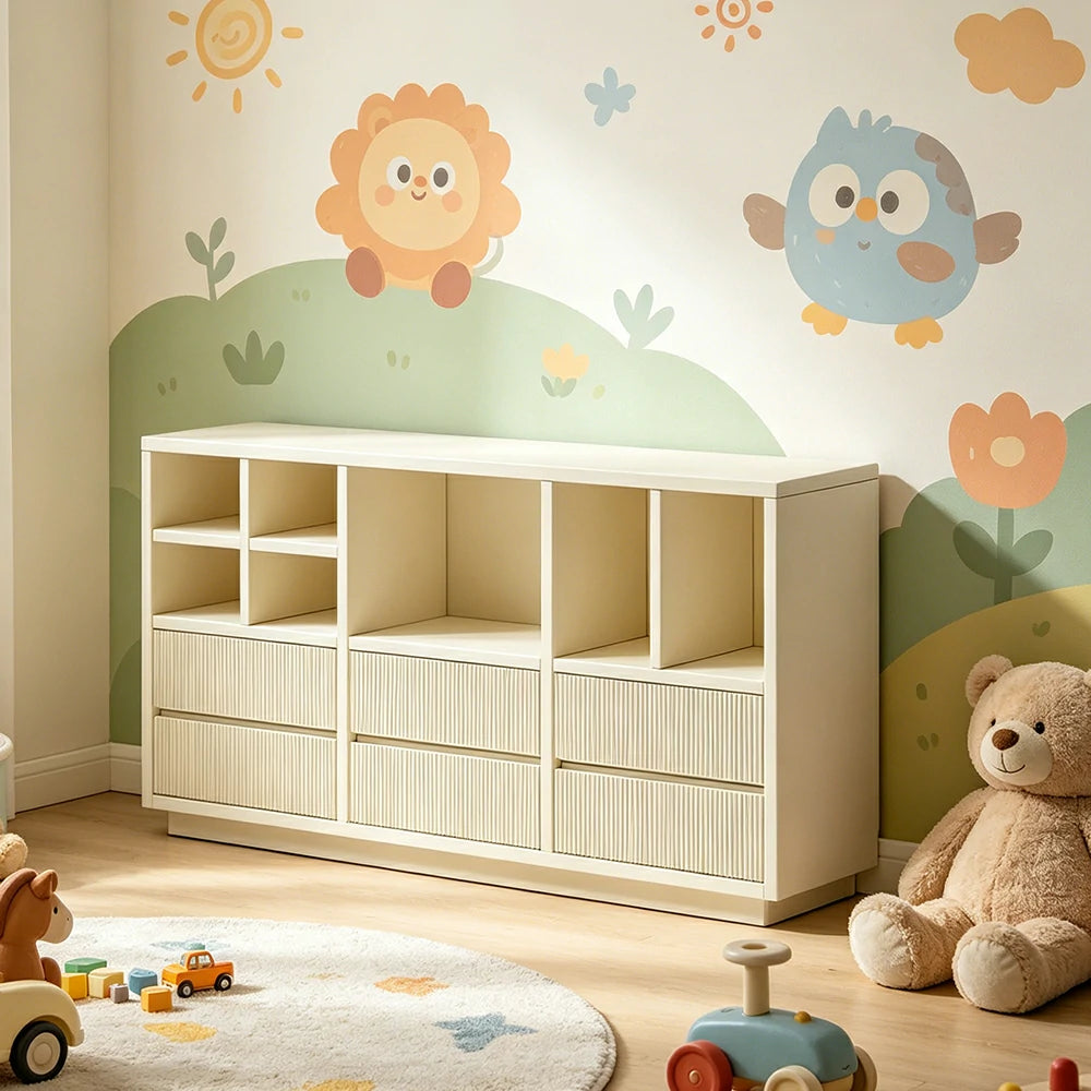 LUXORA Solid Wood Combination Cabinet FAS Rubber Wood Multi Zone Storage for Living Room Kids Room & Study - White
