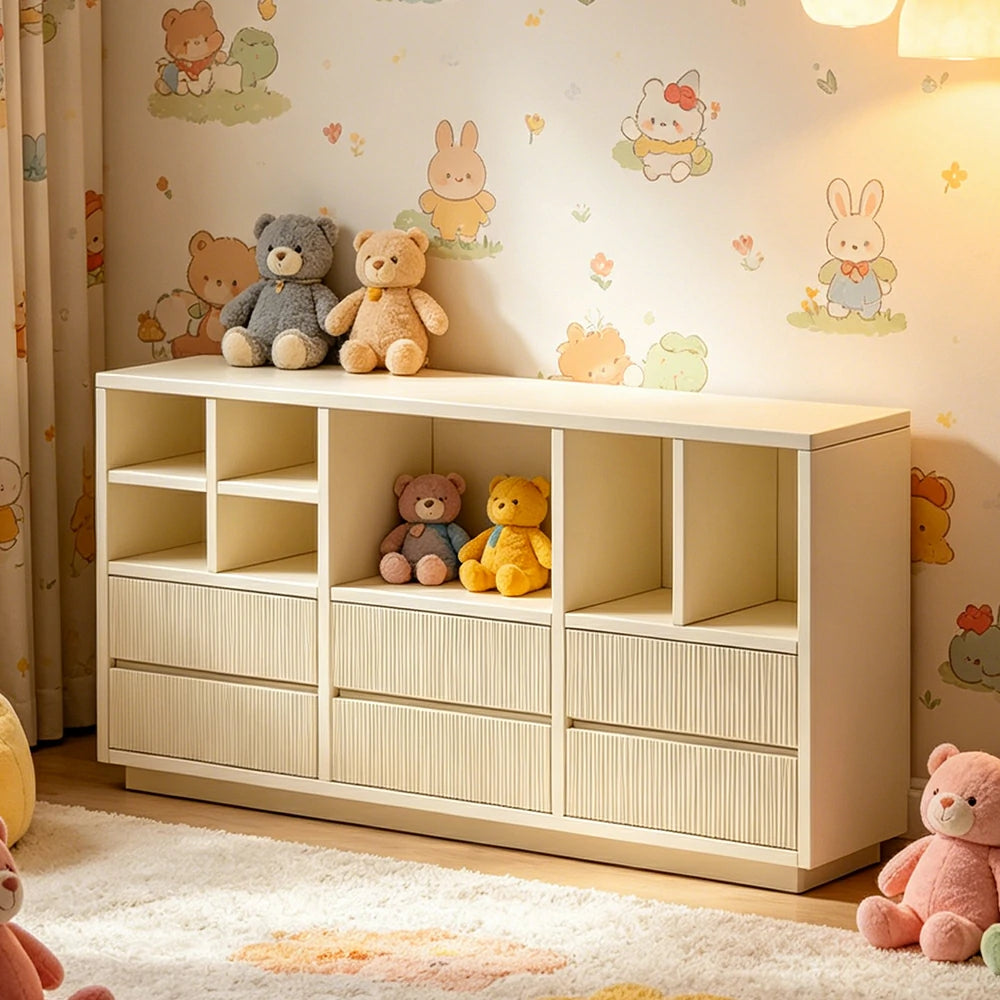 LUXORA Solid Wood Combination Cabinet FAS Rubber Wood Multi Zone Storage for Living Room Kids Room & Study - White