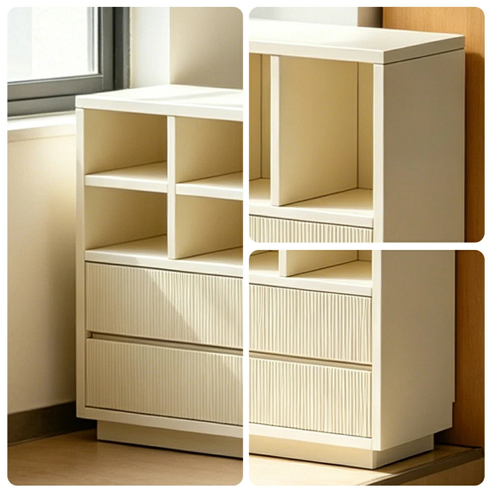 LUXORA Solid Wood Combination Cabinet FAS Rubber Wood Multi Zone Storage for Living Room Kids Room & Study - White