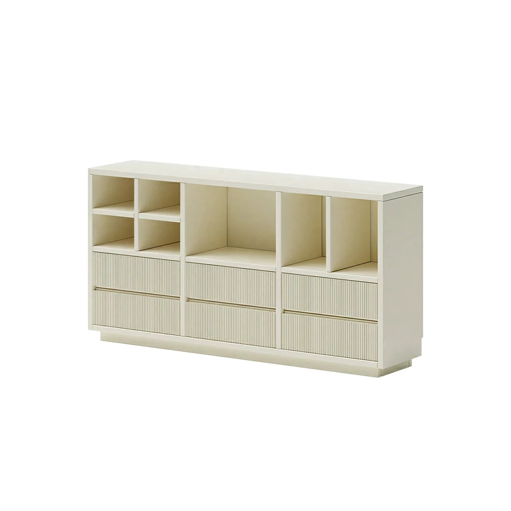 LUXORA Solid Wood Combination Cabinet FAS Rubber Wood Multi Zone Storage for Living Room Kids Room & Study - White