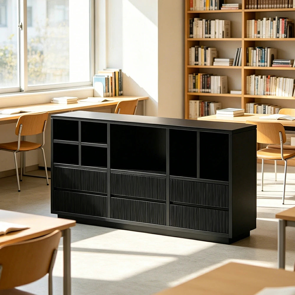 LUXORA Solid Wood Combination Cabinet FAS Rubber Wood Multi Zone Storage for Living Room Kids Room & Study - Black