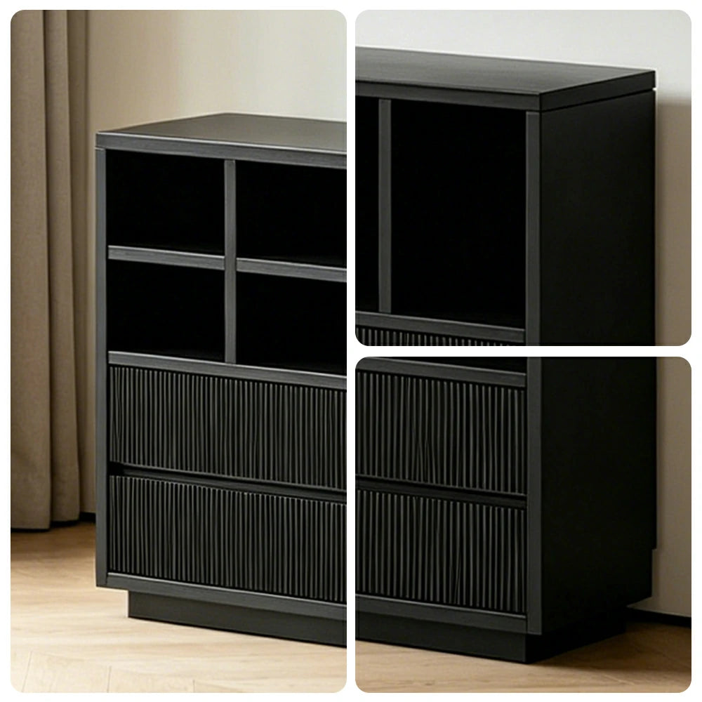 LUXORA Solid Wood Combination Cabinet FAS Rubber Wood Multi Zone Storage for Living Room Kids Room & Study - Black
