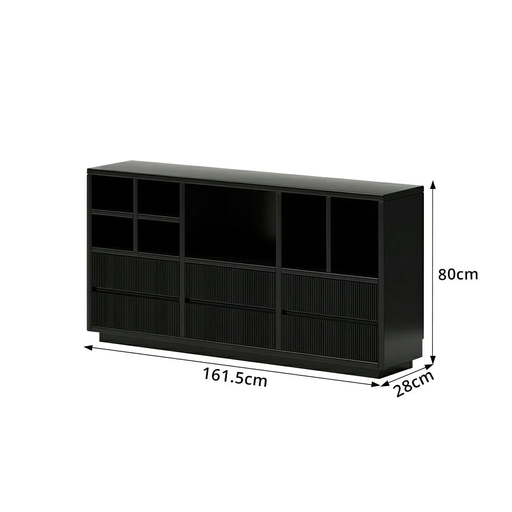 LUXORA Solid Wood Combination Cabinet FAS Rubber Wood Multi Zone Storage for Living Room Kids Room & Study - Black