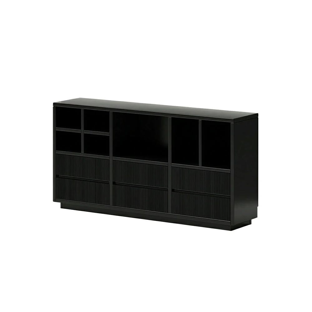 LUXORA Solid Wood Combination Cabinet FAS Rubber Wood Multi Zone Storage for Living Room Kids Room & Study - Black