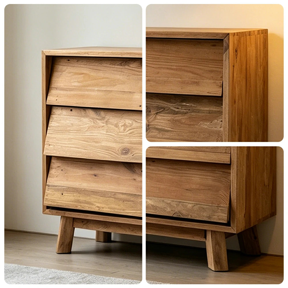 LUXORA Solid Wood Storage Cabinet Wooden Rails Built-in Handles 6 Drawer Cabinet for Living Room Bedroom Study