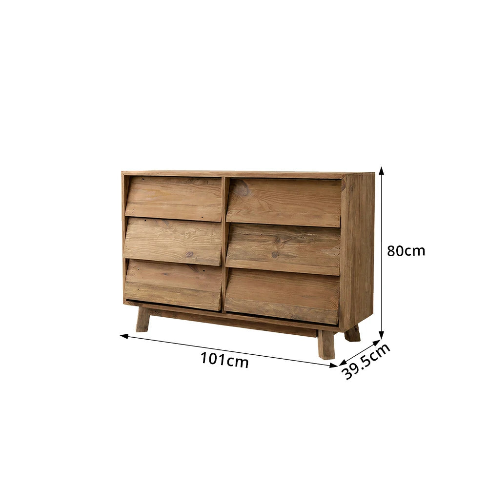 LUXORA Solid Wood Storage Cabinet Wooden Rails Built-in Handles 6 Drawer Cabinet for Living Room Bedroom Study