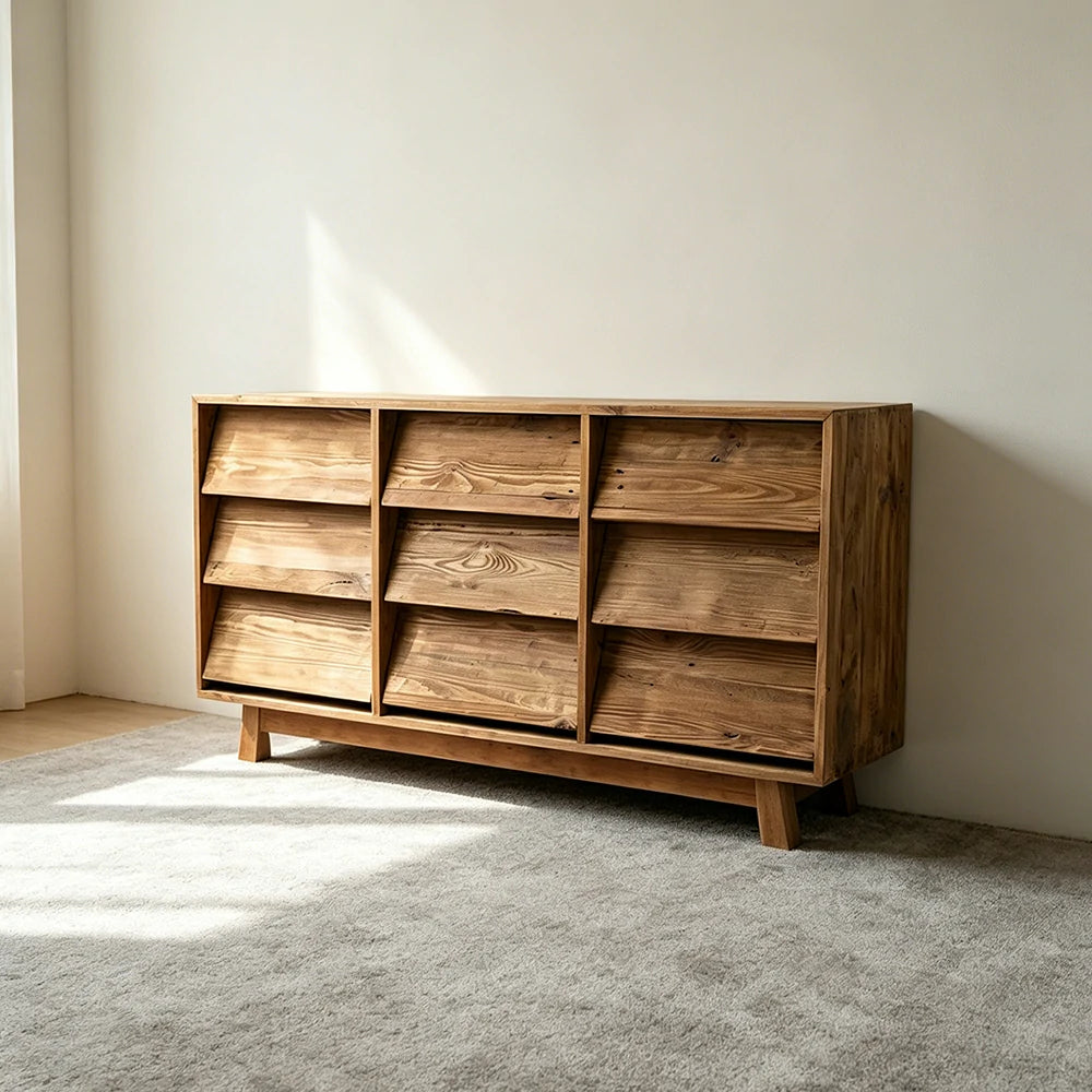 LUXORA Solid Wood Storage Cabinet Wooden Rails Built-in Handles 9 Drawer Cabinet for Living Room Bedroom Study