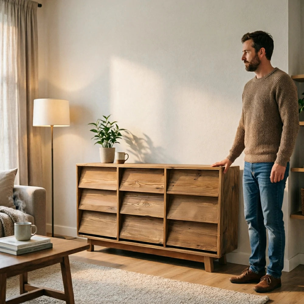 LUXORA Solid Wood Storage Cabinet Wooden Rails Built-in Handles 9 Drawer Cabinet for Living Room Bedroom Study