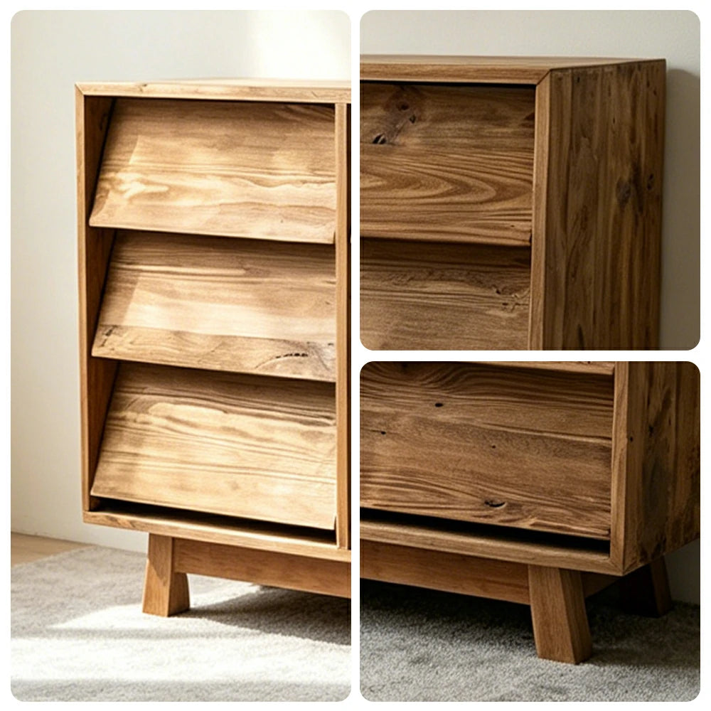 LUXORA Solid Wood Storage Cabinet Wooden Rails Built-in Handles 9 Drawer Cabinet for Living Room Bedroom Study