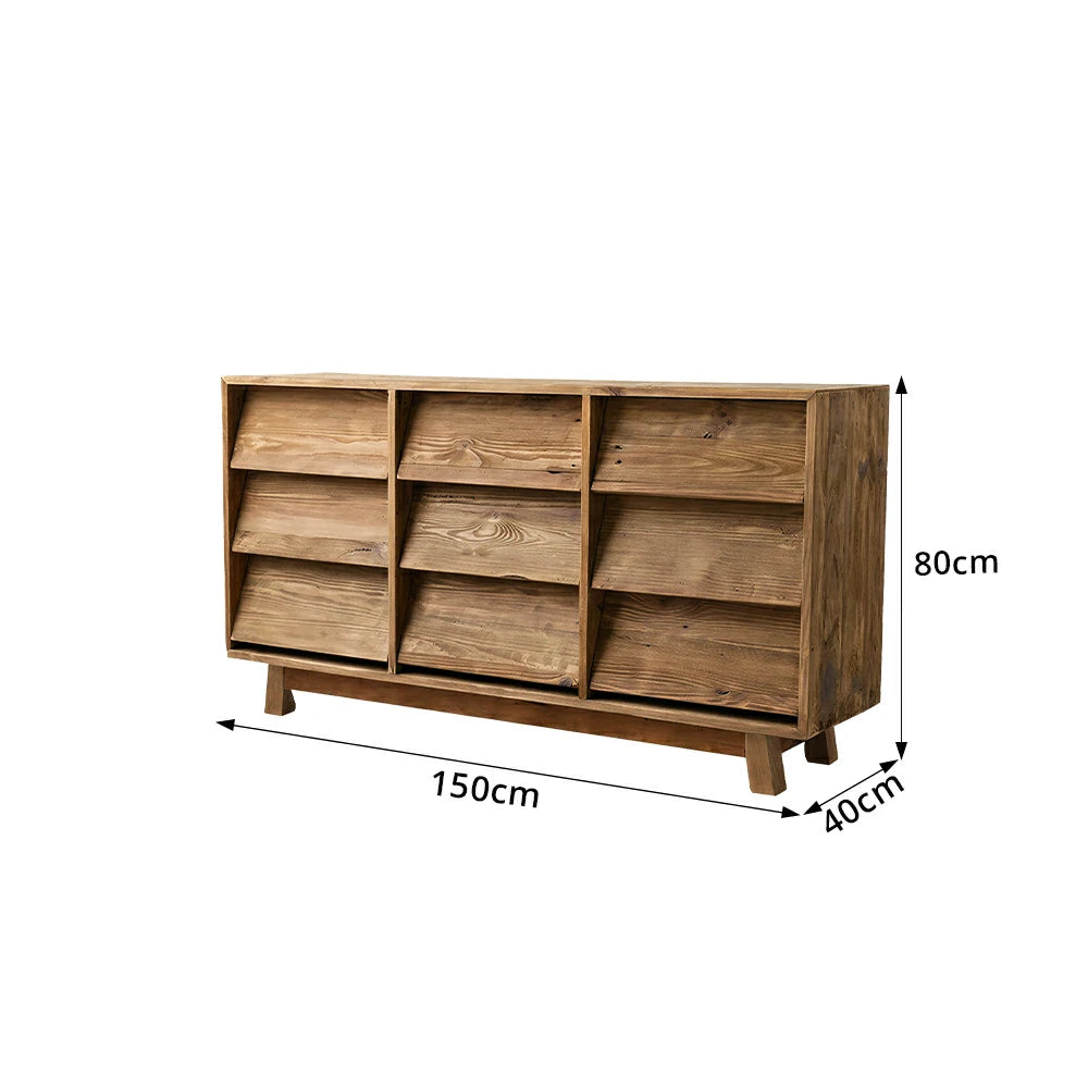LUXORA Solid Wood Storage Cabinet Wooden Rails Built-in Handles 9 Drawer Cabinet for Living Room Bedroom Study