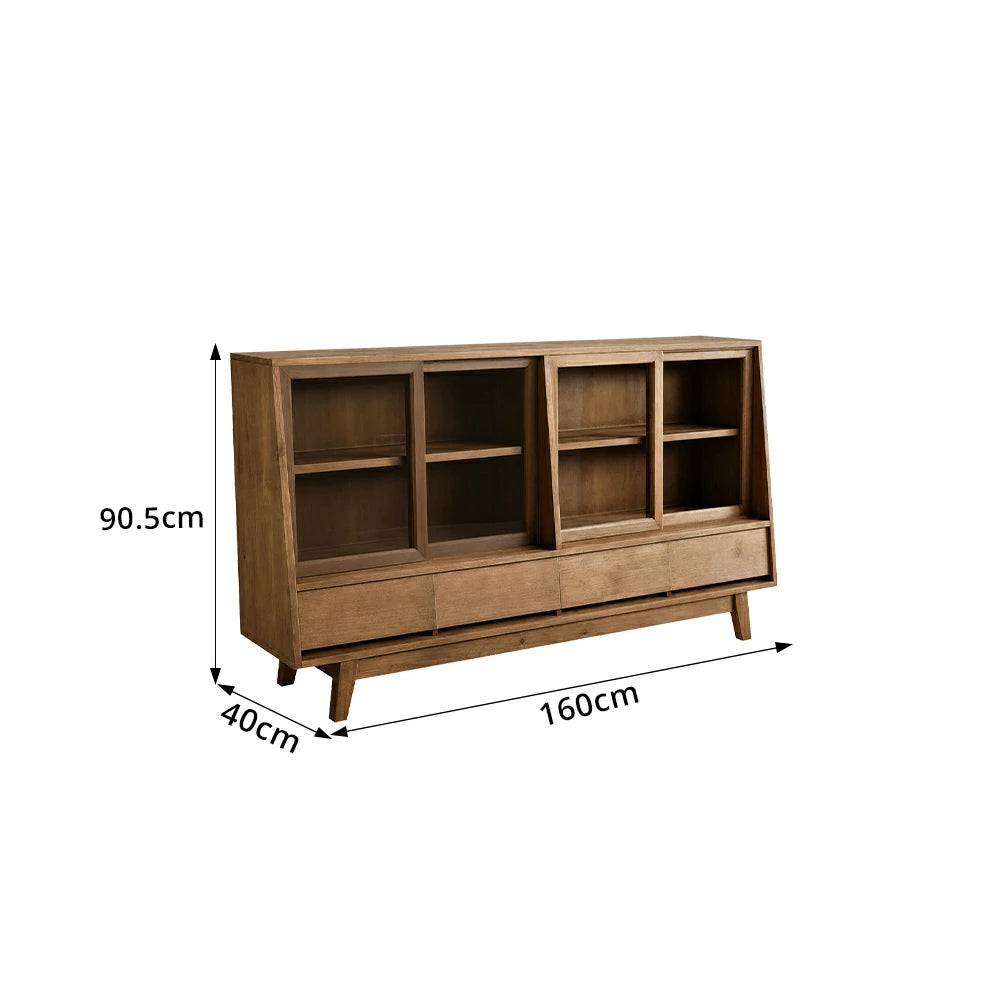 LUXORA Solid Wood Sideboard Cabinet Glass Display Doors 4 Drawers Sliding Doors for Dining Room Living Room - Wood