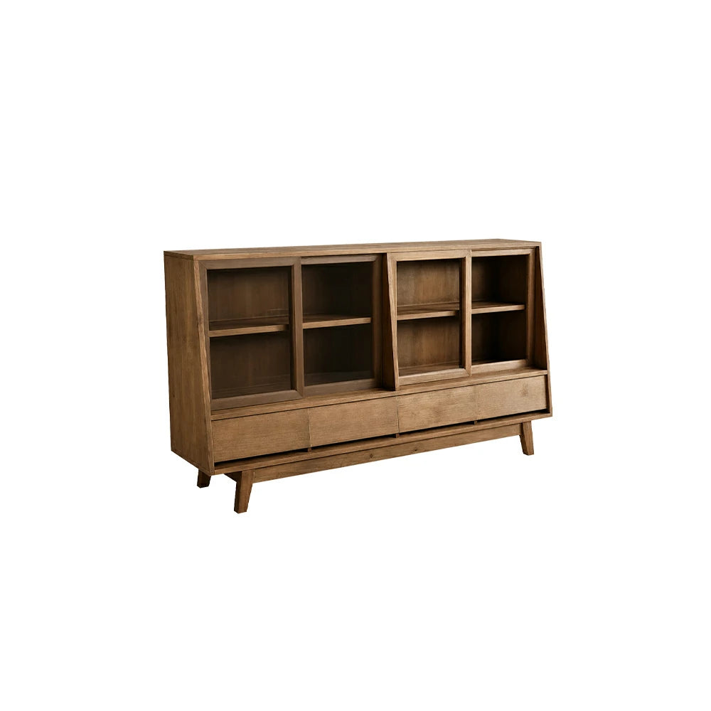 LUXORA Solid Wood Sideboard Cabinet Glass Display Doors 4 Drawers Sliding Doors for Dining Room Living Room - Wood
