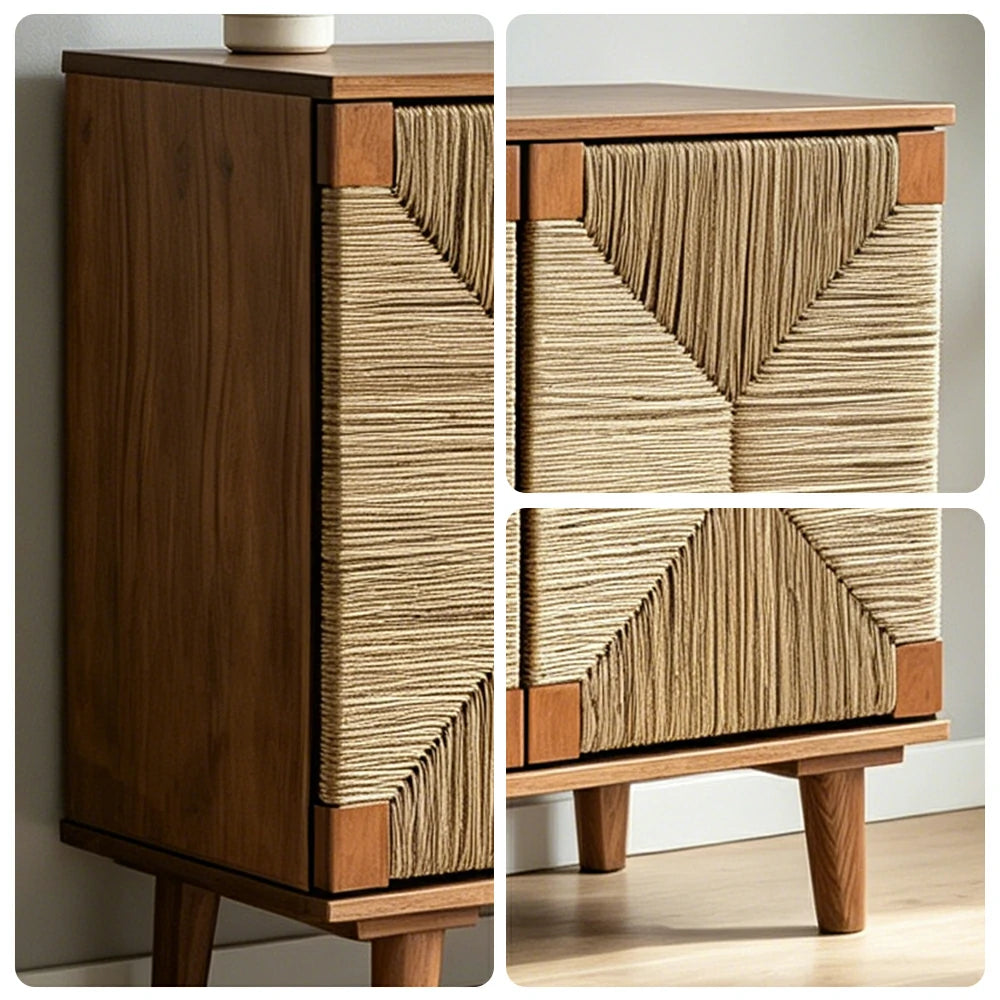 LUXORA Woven Double Door Storage Cabinet Grass Cord Doors Spacious Storage 2 Door for Living Room Dining Room Entryway - Wood