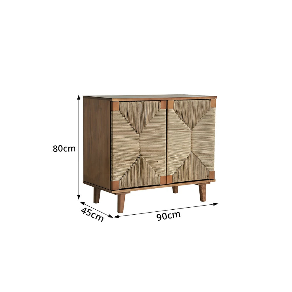LUXORA Woven Double Door Storage Cabinet Grass Cord Doors Spacious Storage 2 Door for Living Room Dining Room Entryway - Wood