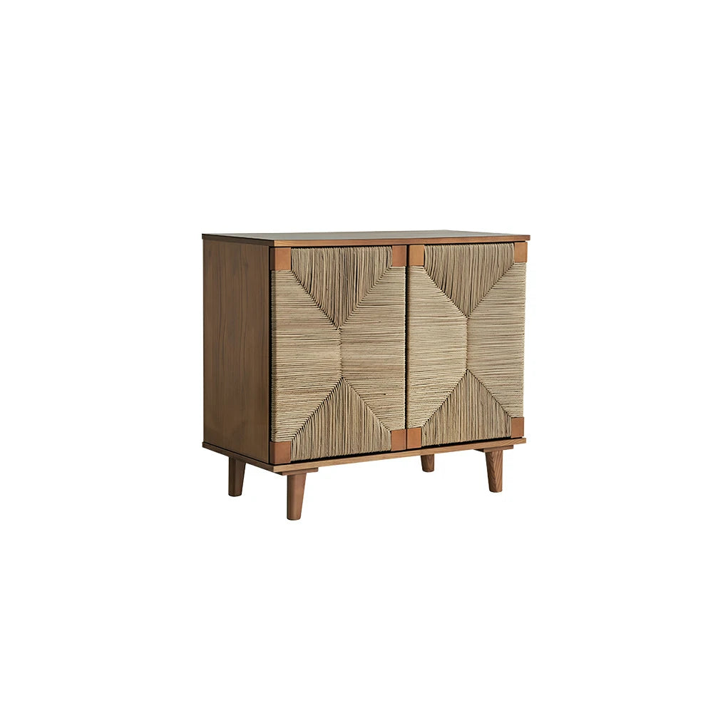 LUXORA Woven Double Door Storage Cabinet Grass Cord Doors Spacious Storage 2 Door for Living Room Dining Room Entryway - Wood