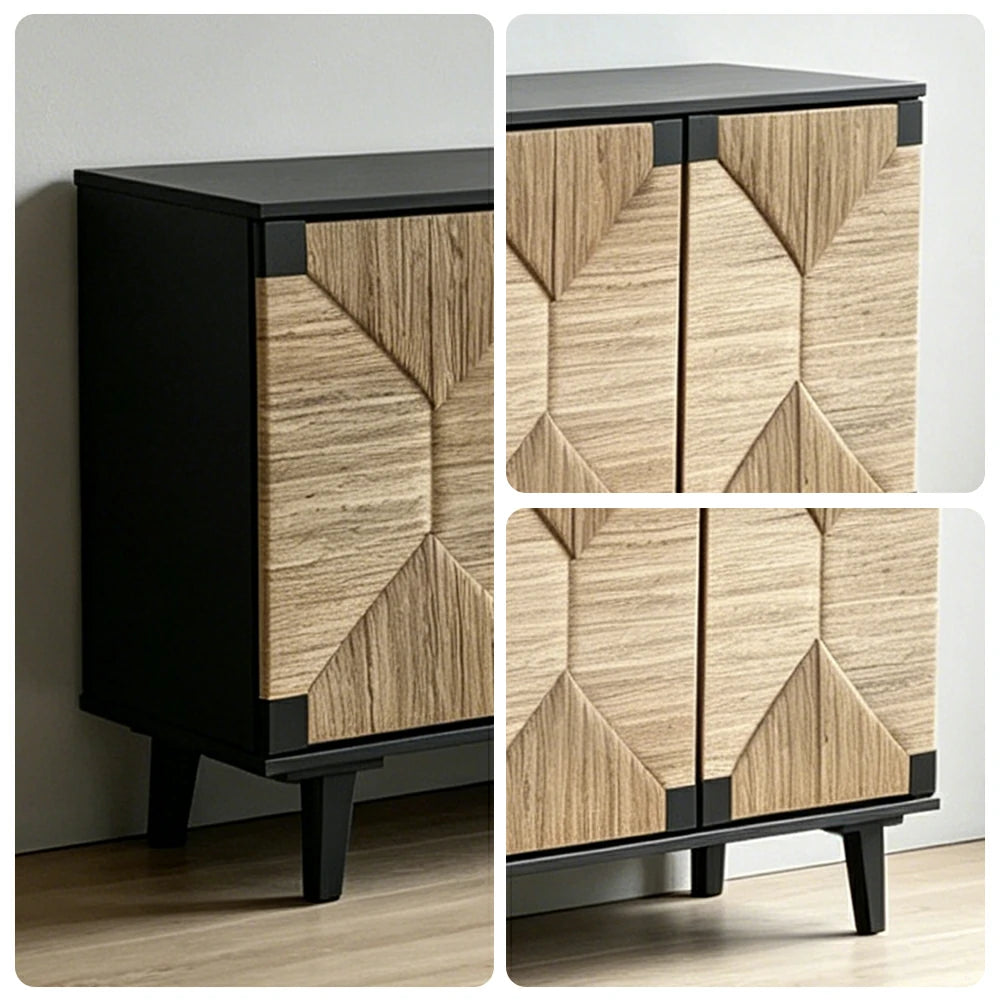 LUXORA Woven Storage Cabinet Grass Cord Doors Spacious Storage 4 Door for Living Room Dining Room Entryway - Black