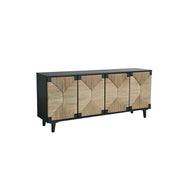 LUXORA Woven Storage Cabinet Grass Cord Doors Spacious Storage 4 Door for Living Room Dining Room Entryway - Black