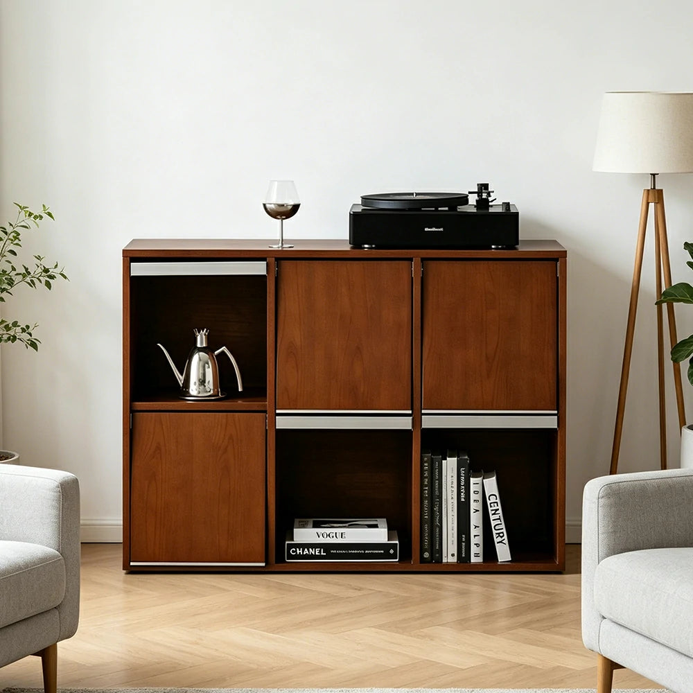 LUXORA Wooden Storage Side Cabinet Multi Compartment Wide Top 6 Door for Living Room Dining Room Study
