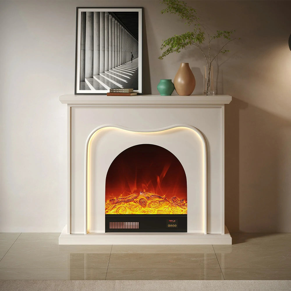 LIVARA 120cm Electric Fireplace TV Cabinet – Solid Wood Frame, 3D Flame Effect, Dual Core Options, Elegant Design with Functional Storage