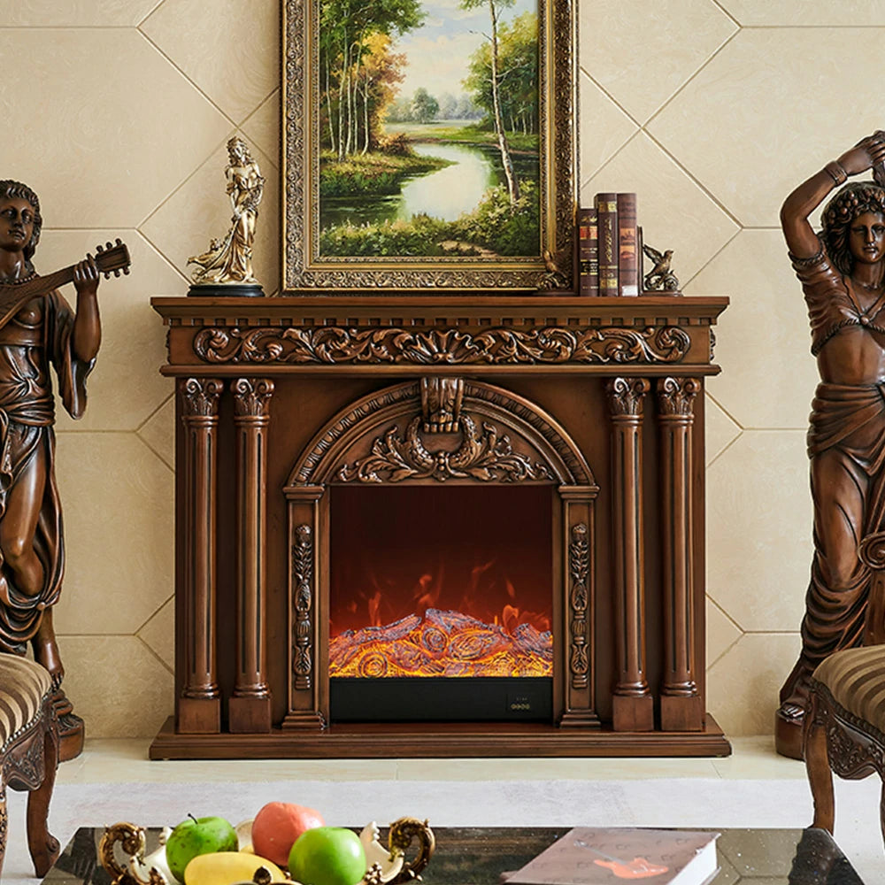 LIVARA 150cm Electric Fireplace TV Cabinet – Solid Wood Frame, 3D Flame Effect, Dual Core Options, Realistic Flame, Remote Control, Functional Storage - Brown