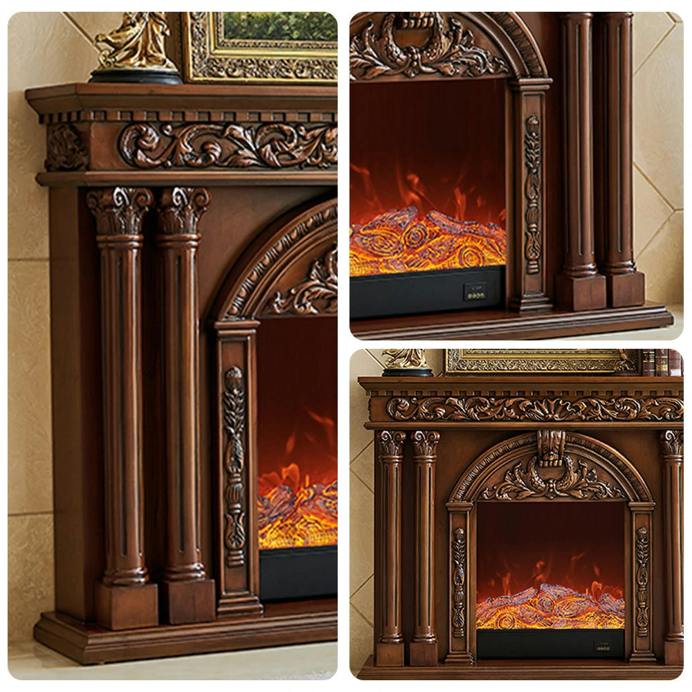 LIVARA 150cm Electric Fireplace TV Cabinet – Solid Wood Frame, 3D Flame Effect, Dual Core Options, Realistic Flame, Remote Control, Functional Storage - Brown