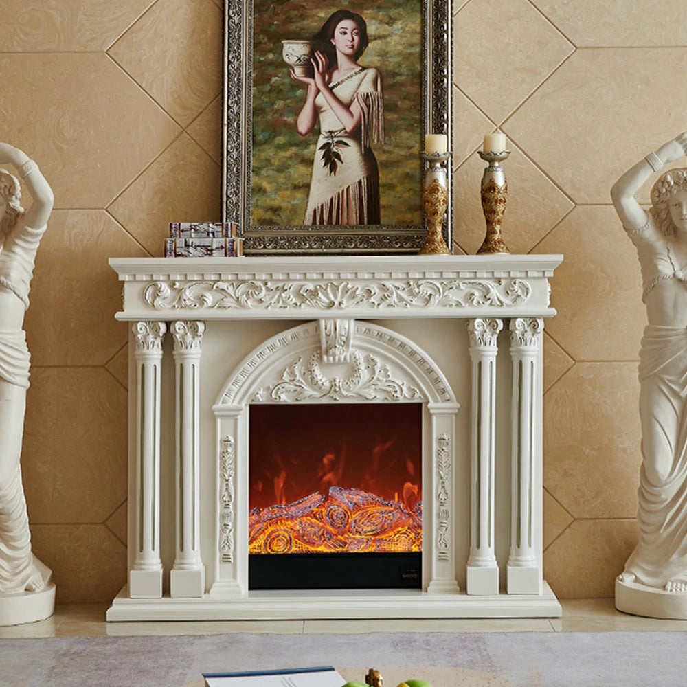 LIVARA 150cm Electric Fireplace TV Cabinet – Solid Wood Frame, 3D Flame Effect, Dual Core Options, Realistic Flame, Remote Control, Functional Storage - White