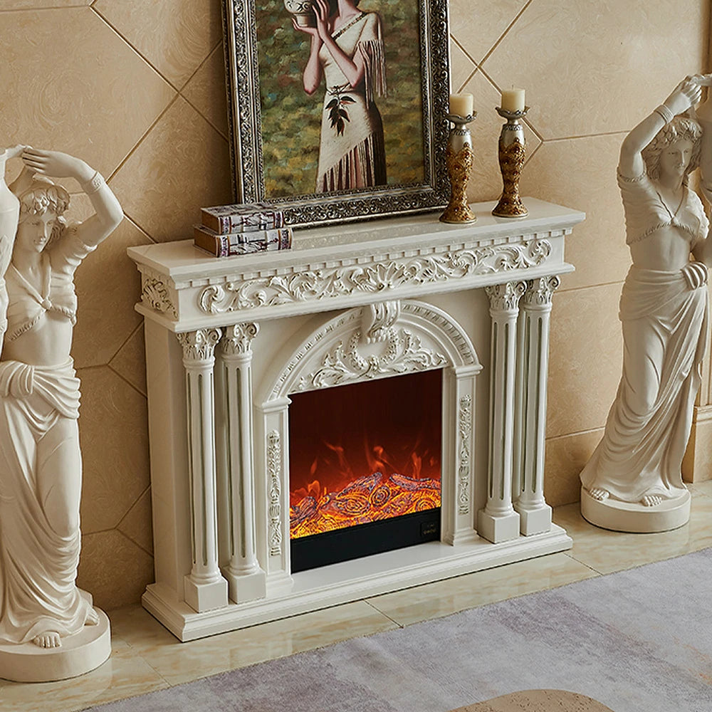 LIVARA 150cm Electric Fireplace TV Cabinet – Solid Wood Frame, 3D Flame Effect, Dual Core Options, Realistic Flame, Remote Control, Functional Storage - White