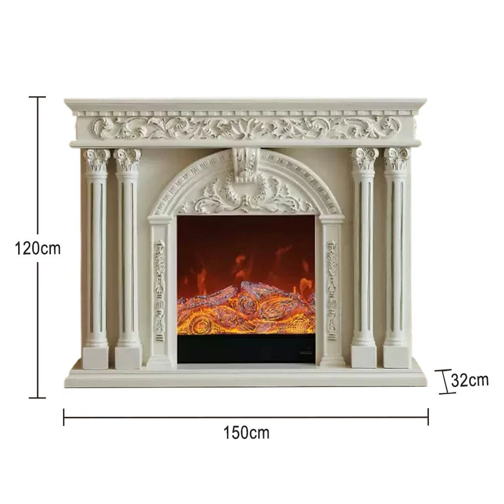 LIVARA 150cm Electric Fireplace TV Cabinet – Solid Wood Frame, 3D Flame Effect, Dual Core Options, Realistic Flame, Remote Control, Functional Storage - White