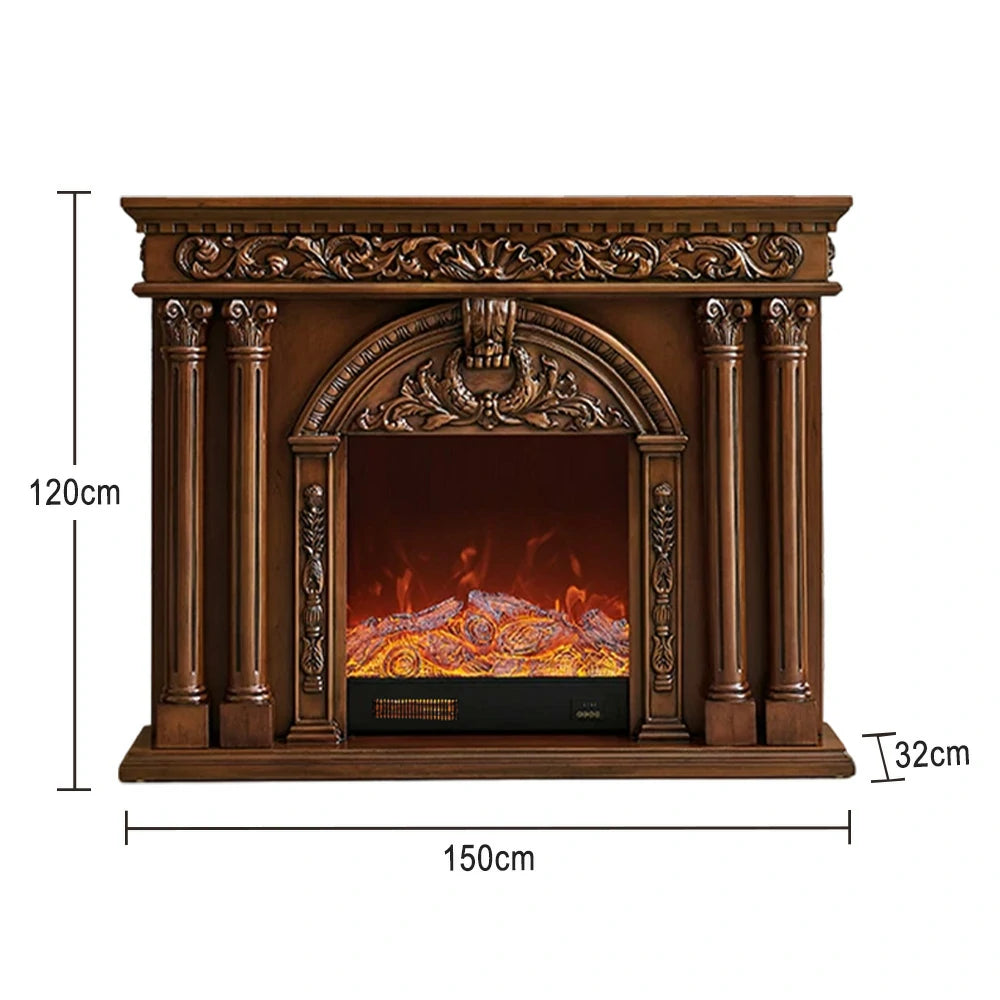 LIVARA 150cm Electric Fireplace TV Cabinet – Solid Wood Frame, 3D Flame Effect, Dual Core Options, Realistic Flame, Remote Control, Functional Storage - Brown