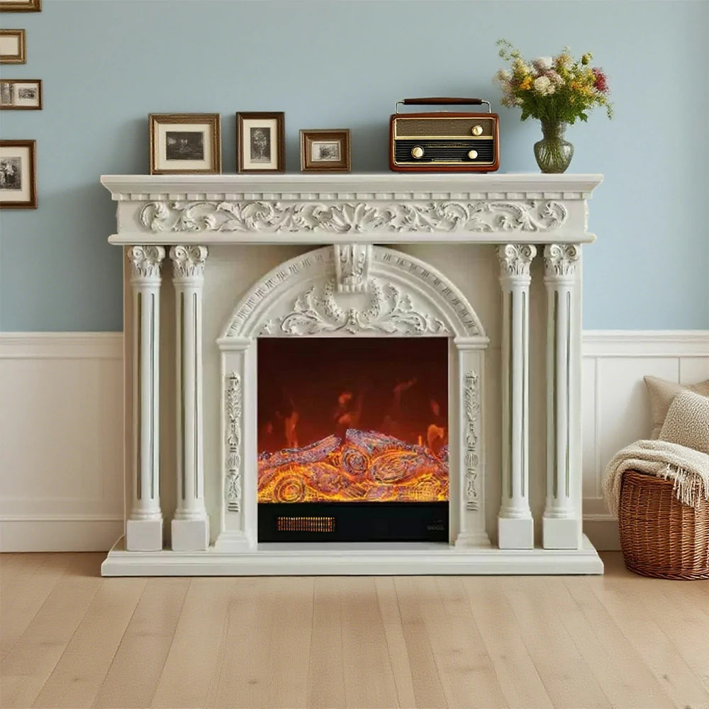 LIVARA 150cm Electric Fireplace TV Cabinet – Solid Wood Frame, 3D Flame Effect, Dual Core Options, Realistic Flame, Remote Control, Functional Storage - White