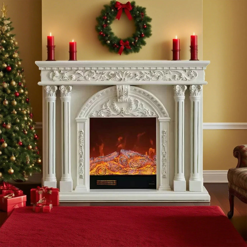 LIVARA 150cm Electric Fireplace TV Cabinet – Solid Wood Frame, 3D Flame Effect, Dual Core Options, Realistic Flame, Remote Control, Functional Storage - White