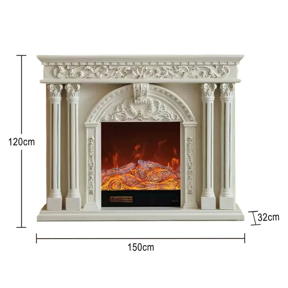 LIVARA 150cm Electric Fireplace TV Cabinet – Solid Wood Frame, 3D Flame Effect, Dual Core Options, Realistic Flame, Remote Control, Functional Storage - White