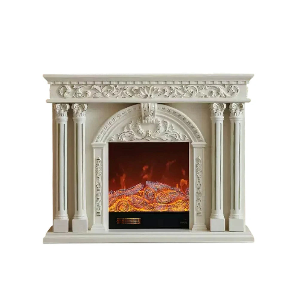 LIVARA 150cm Electric Fireplace TV Cabinet – Solid Wood Frame, 3D Flame Effect, Dual Core Options, Realistic Flame, Remote Control, Functional Storage - White