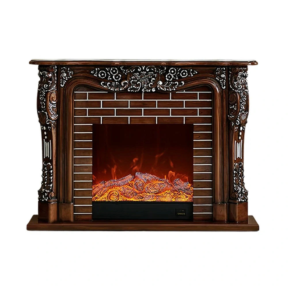 LIVARA 150cm Electric Fireplace TV Cabinet – Solid Wood Frame, 3D Flame Effect, Dual Core Options, Realistic Flame, Remote Control, Functional Storage - Brown