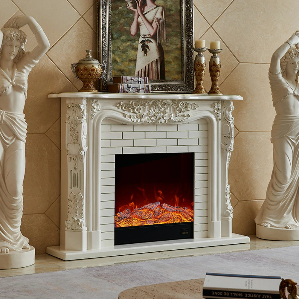 LIVARA 150cm Electric Fireplace TV Cabinet – Solid Wood Frame, 3D Flame Effect, Dual Core Options, Realistic Flame, Remote Control, Functional Storage - White