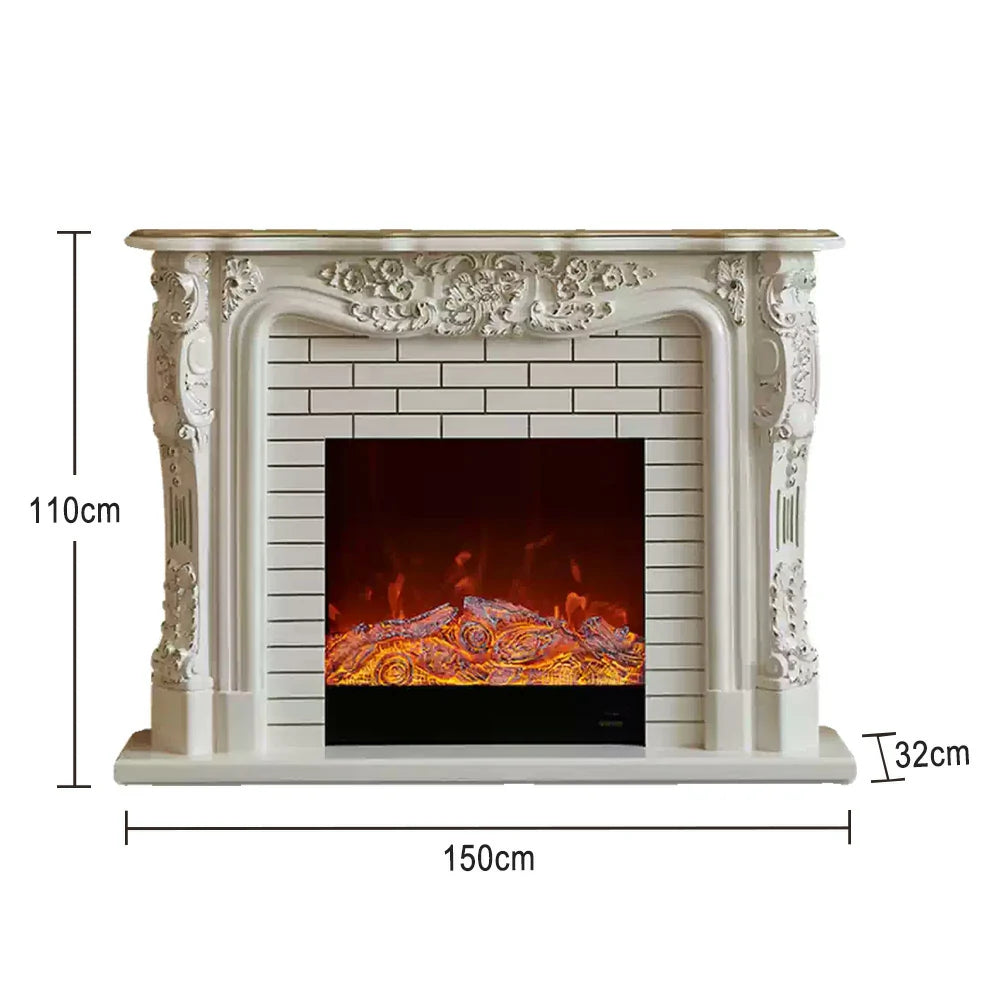 LIVARA 150cm Electric Fireplace TV Cabinet – Solid Wood Frame, 3D Flame Effect, Dual Core Options, Realistic Flame, Remote Control, Functional Storage - White