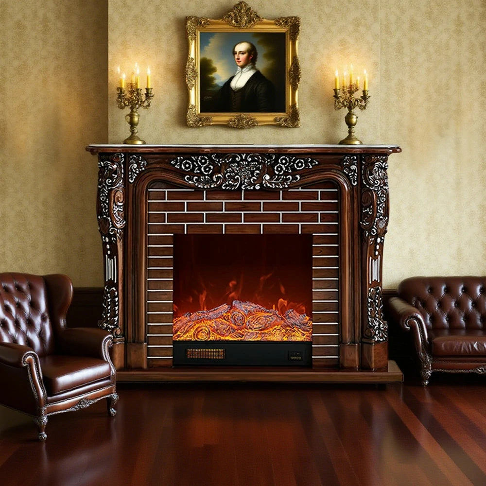 LIVARA 150cm Electric Fireplace TV Cabinet – Solid Wood Frame, 3D Flame Effect, Dual Core Options, Realistic Flame, Remote Control, Functional Storage - Brown