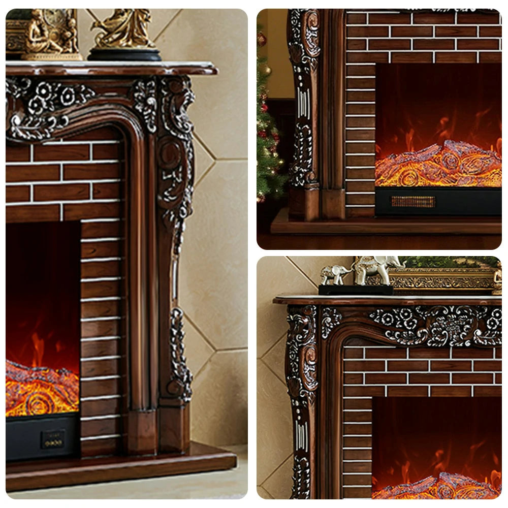 LIVARA 150cm Electric Fireplace TV Cabinet – Solid Wood Frame, 3D Flame Effect, Dual Core Options, Realistic Flame, Remote Control, Functional Storage - Brown