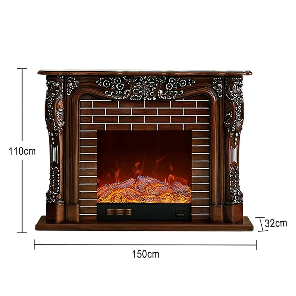 LIVARA 150cm Electric Fireplace TV Cabinet – Solid Wood Frame, 3D Flame Effect, Dual Core Options, Realistic Flame, Remote Control, Functional Storage - Brown