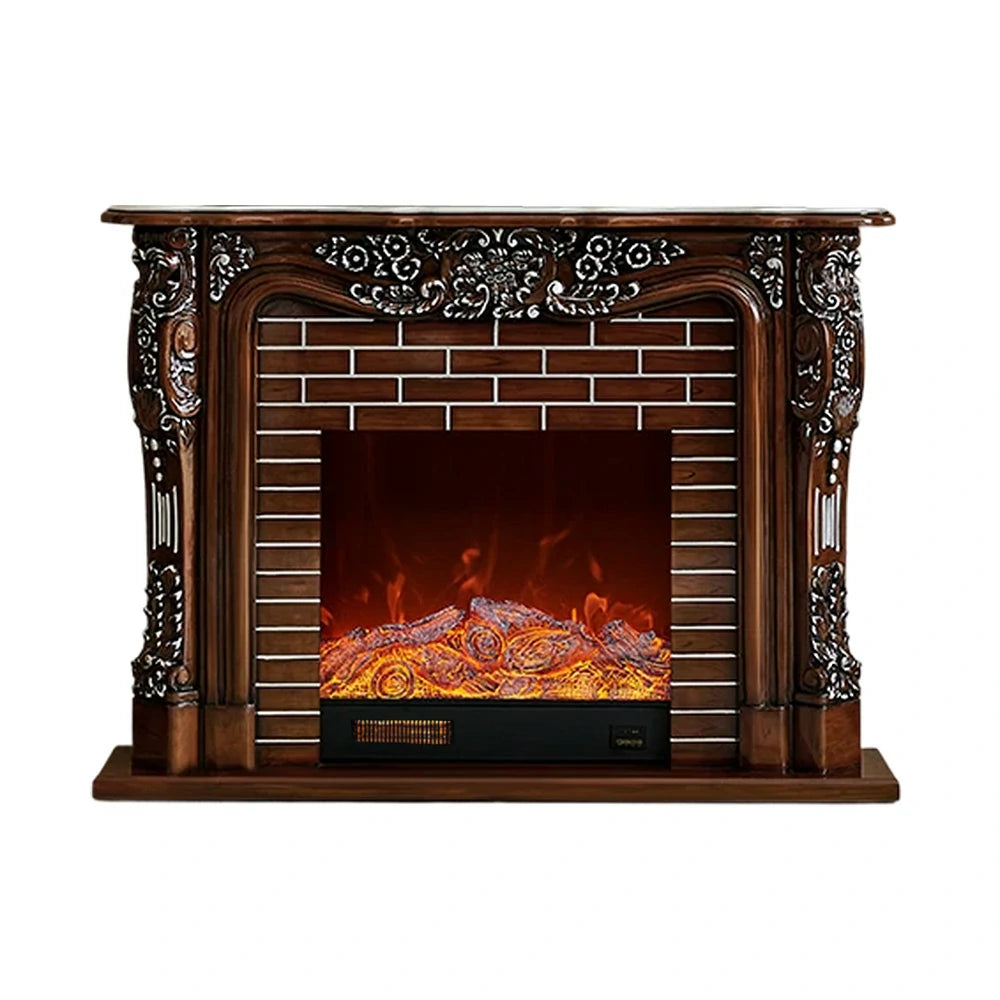 LIVARA 150cm Electric Fireplace TV Cabinet – Solid Wood Frame, 3D Flame Effect, Dual Core Options, Realistic Flame, Remote Control, Functional Storage - Brown