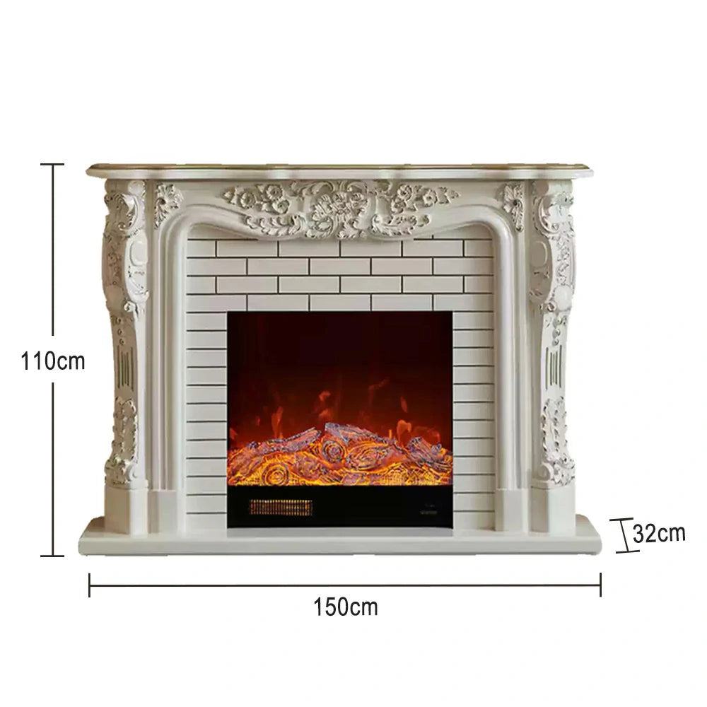 LIVARA 150cm Electric Fireplace TV Cabinet – Solid Wood Frame, 3D Flame Effect, Dual Core Options, Realistic Flame, Remote Control, Functional Storage - White
