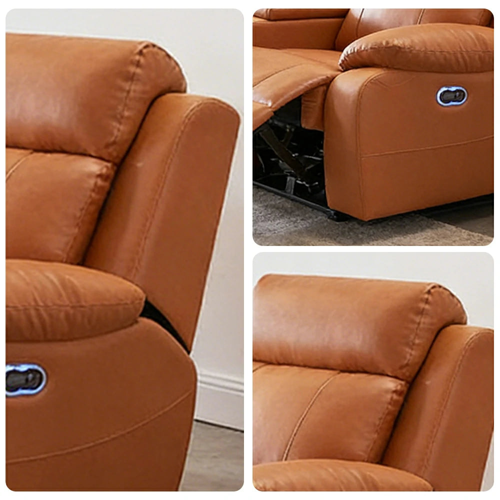 LUXORA 2.8/3.4m Triple Electric Home Theatre Recliner Sofa with Dual Centre Consoles Top-Grain Leather One-Touch Adjustable Backrest & Footrest - Brown