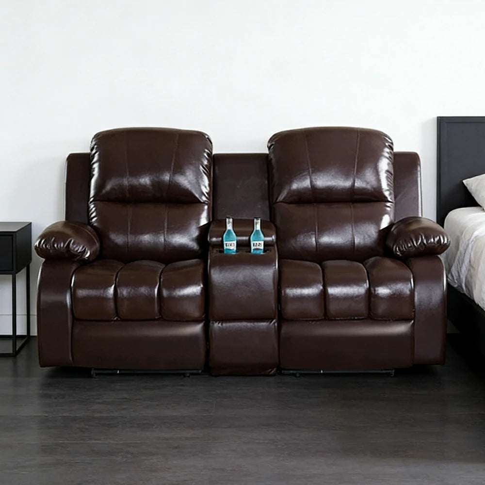 LUXORA 1.9/2.3m Double Electric Home Theatre Recliner Sofa with Centre Console Top-Grain Leather One-Touch Adjustable Backrest & Footrest - Black