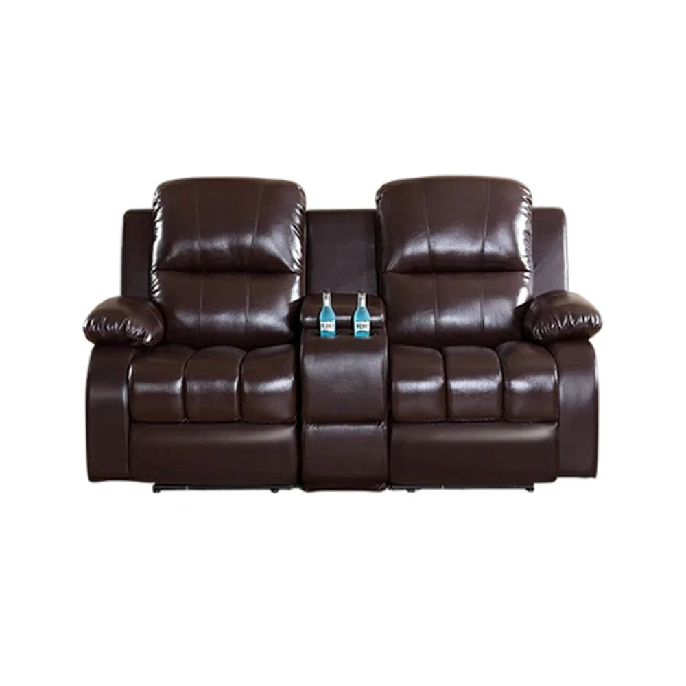 LUXORA 1.9/2.3m Double Electric Home Theatre Recliner Sofa with Centre Console Top-Grain Leather One-Touch Adjustable Backrest & Footrest - Black