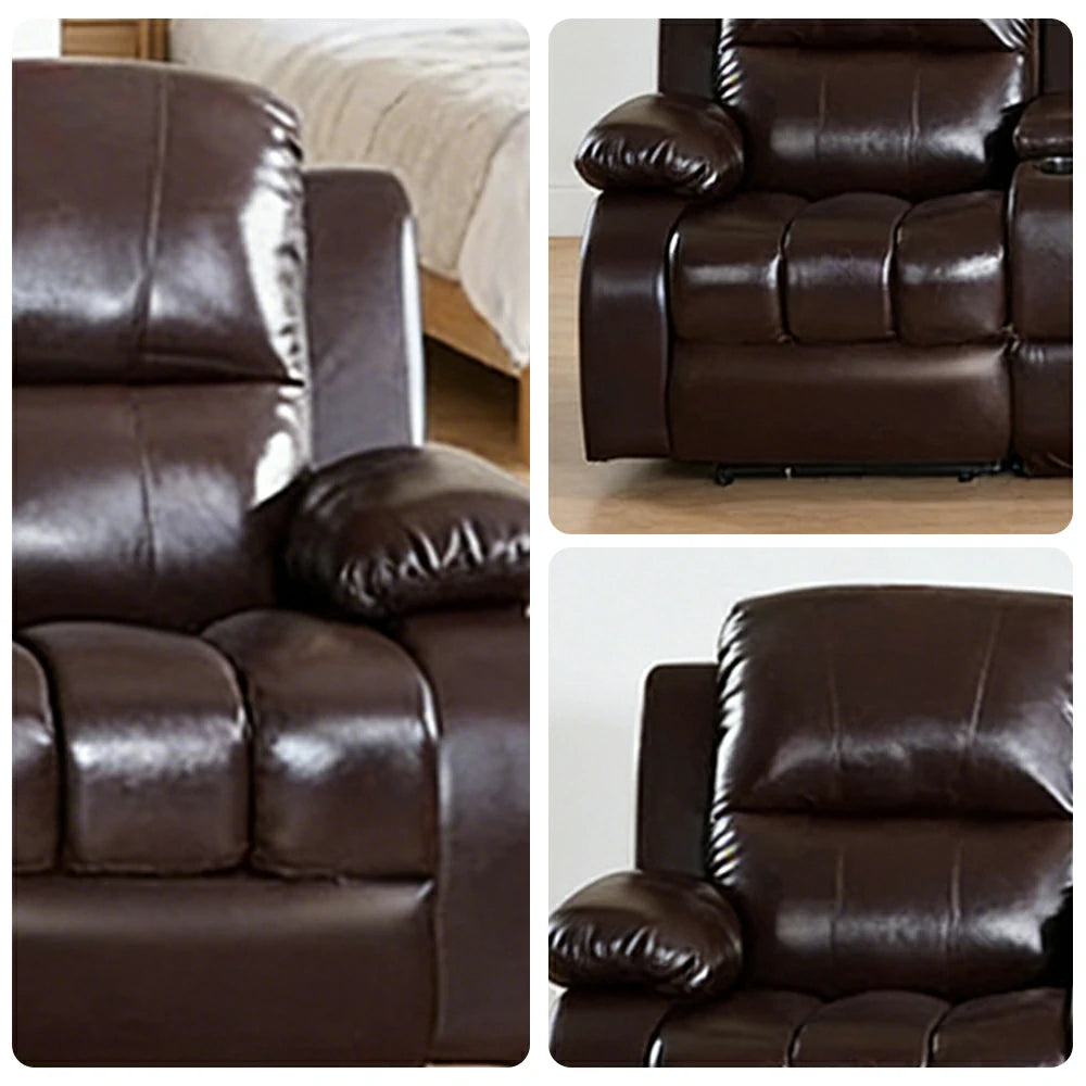 LUXORA 2.8/3.4m Triple Electric Home Theatre Recliner Sofa with Dual Centre Consoles Top-Grain Leather One-Touch Adjustable Backrest & Footrest - Black