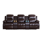 LUXORA 2.8/3.4m Triple Electric Home Theatre Recliner Sofa with Dual Centre Consoles Top-Grain Leather One-Touch Adjustable Backrest & Footrest - Black