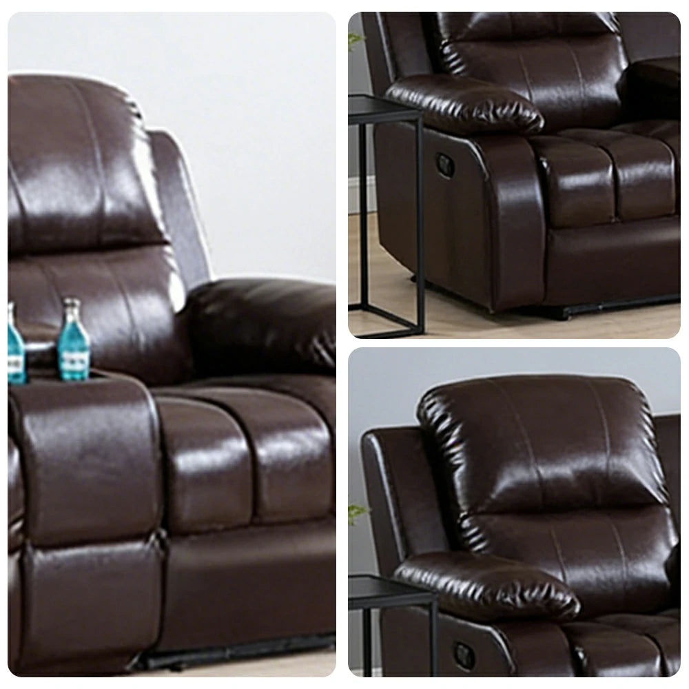 LUXORA 3.4/4.2m Quad Electric Home Theatre Recliner Sofa with Dual Centre Consoles Top-Grain Leather One-Touch Adjustable Backrest & Footrest - Black