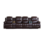 LUXORA 3.4/4.2m Quad Electric Home Theatre Recliner Sofa with Dual Centre Consoles Top-Grain Leather One-Touch Adjustable Backrest & Footrest - Black