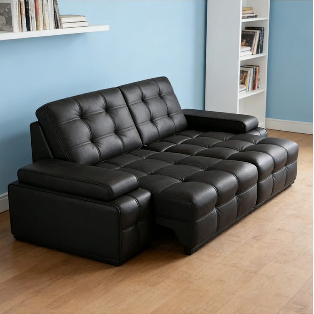 LUXORA 2.05/2.65m Double Electric Recliner Sofa Zero-Wall Design Multi-Mode Adjustable Backrest Ergonomic Comfort Top-Grain Leather - Black